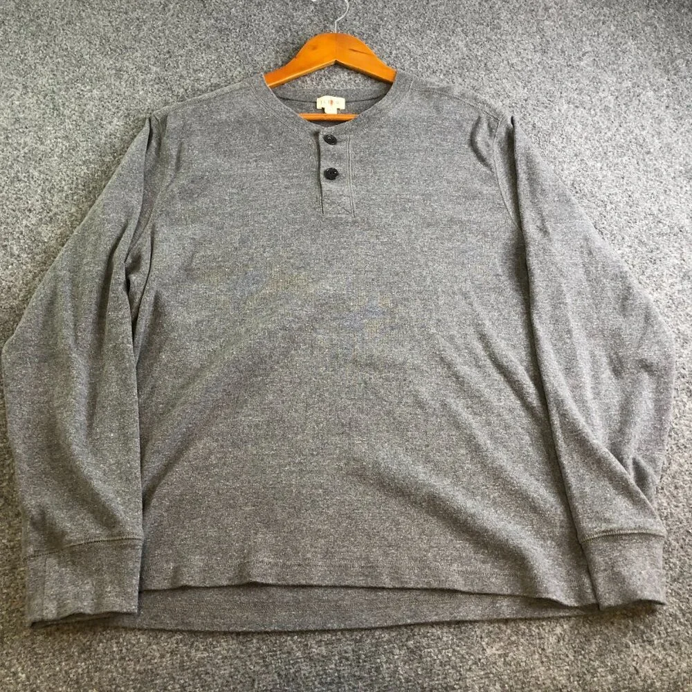 J Crew Shirt Mens Large Gray Oarsman Brushed Rib Knit Henley Long Sleeve
